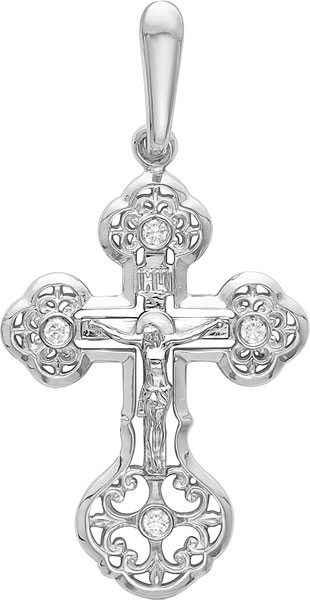 Женский православный крестик с распятием из белого золота Vesna jewelry 8012-251-00-00 с бриллиантами