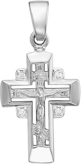 Женский православный крестик с распятием из белого золота Vesna jewelry 8027-251-00-00 с бриллиантами