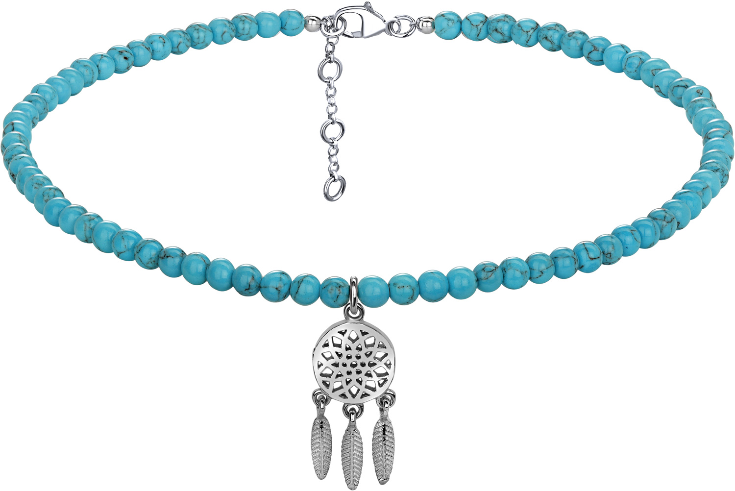 Чокер из бусин с подвеской ''Ловец снов'' Yana  Jewellery 233/04W-turquoise70 с бирюзой