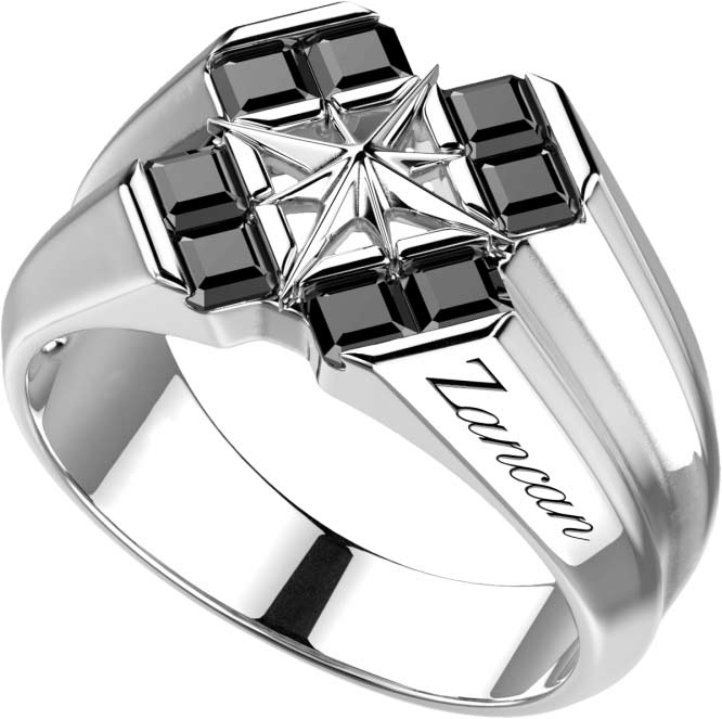 Мужская серебряная печатка перстень ''Роза ветров'' Zancan ESA093-NE со шпинелью