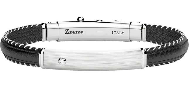 Мужской кожаный браслет Zancan ESB295-NE с белым сапфиром