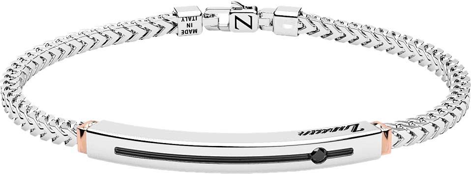 Мужской серебряный браслет цепь Zancan ESB298R с золотом, черным бриллиантом