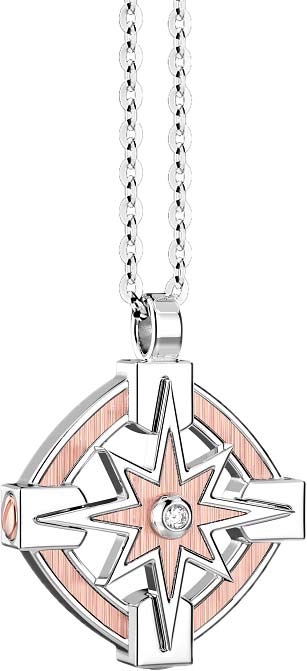 Мужская серебряная подвеска на цепочке ''Роза ветров'' Zancan ESC155R с золотом, бриллиантом