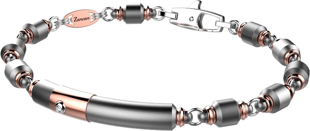 Мужской титановый браслет цепь Zancan ETB124R с бриллиантом