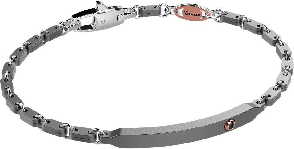 Мужской титановый браслет цепь Zancan ETB126R с черным бриллиантом