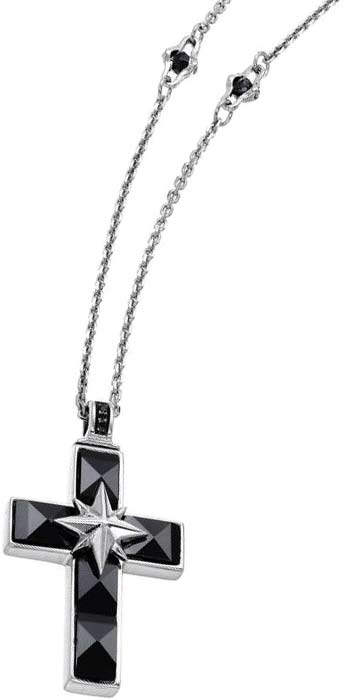 Мужской серебряный декоративный крестик на цепочке ''Роза ветров'' Zancan EXC379-N со шпинелью