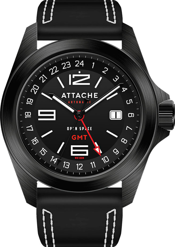 Российские механические наручные часы ATTACHE OPEN-SPACE-GMT-BBLACK
