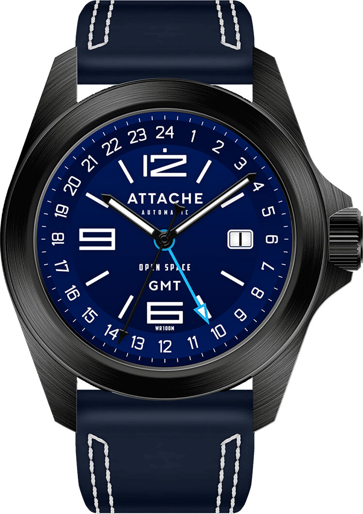 Российские механические наручные часы ATTACHE OPEN-SPACE-GMT-BBLUE