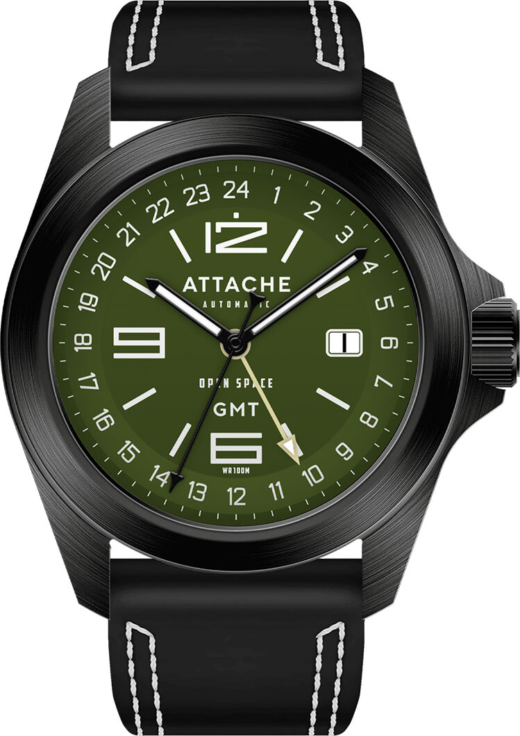 Российские механические наручные часы ATTACHE OPEN-SPACE-GMT-BGREEN