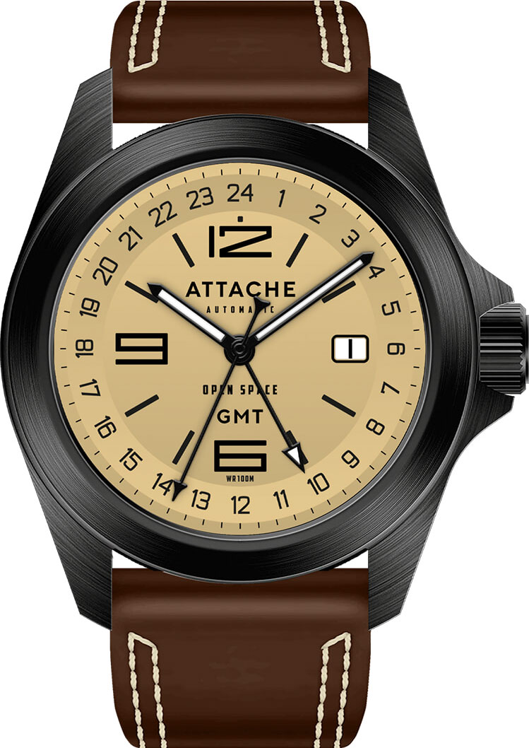 Российские механические наручные часы ATTACHE OPEN-SPACE-GMT-BLUM