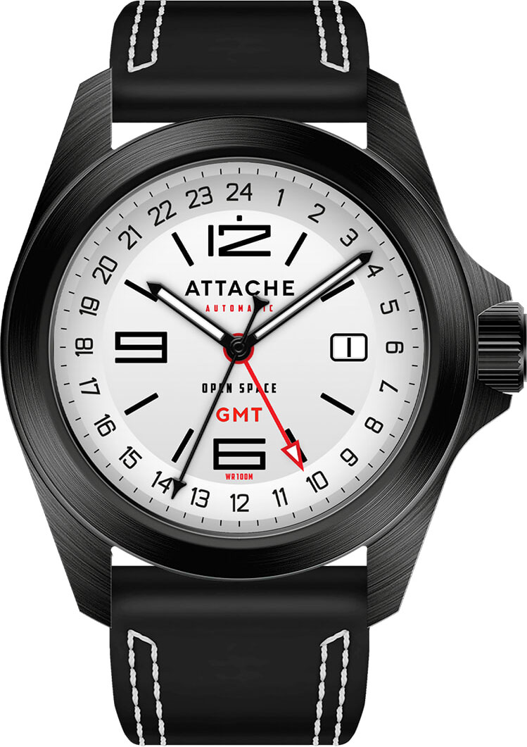 Российские механические наручные часы ATTACHE OPEN-SPACE-GMT-BSILVER