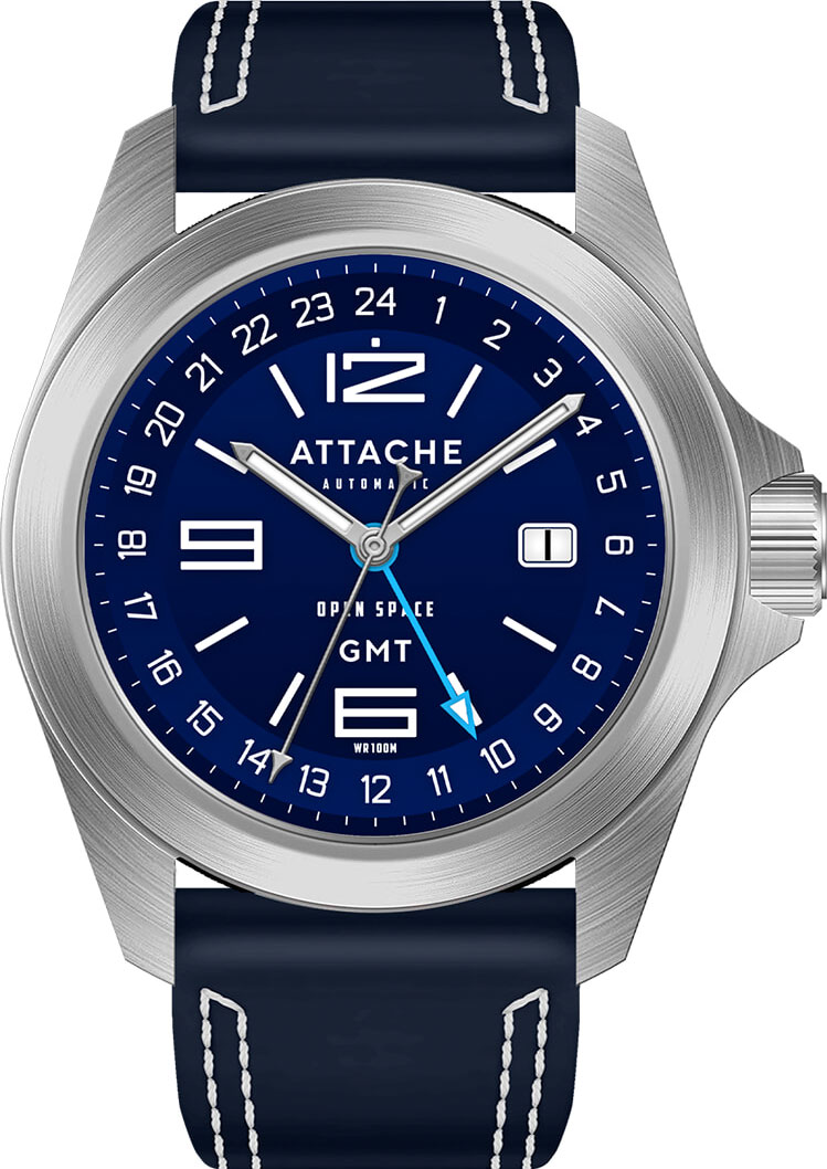 Российские механические наручные часы ATTACHE OPEN-SPACE-GMT-SBLUE