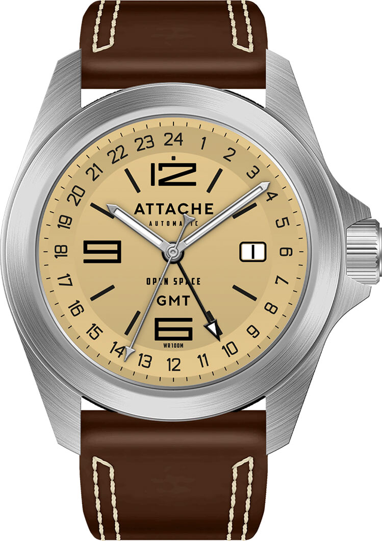 Российские механические наручные часы ATTACHE OPEN-SPACE-GMT-SLUM