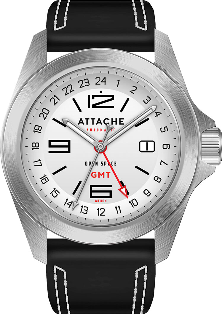 Российские механические наручные часы ATTACHE OPEN-SPACE-GMT-SSILVER