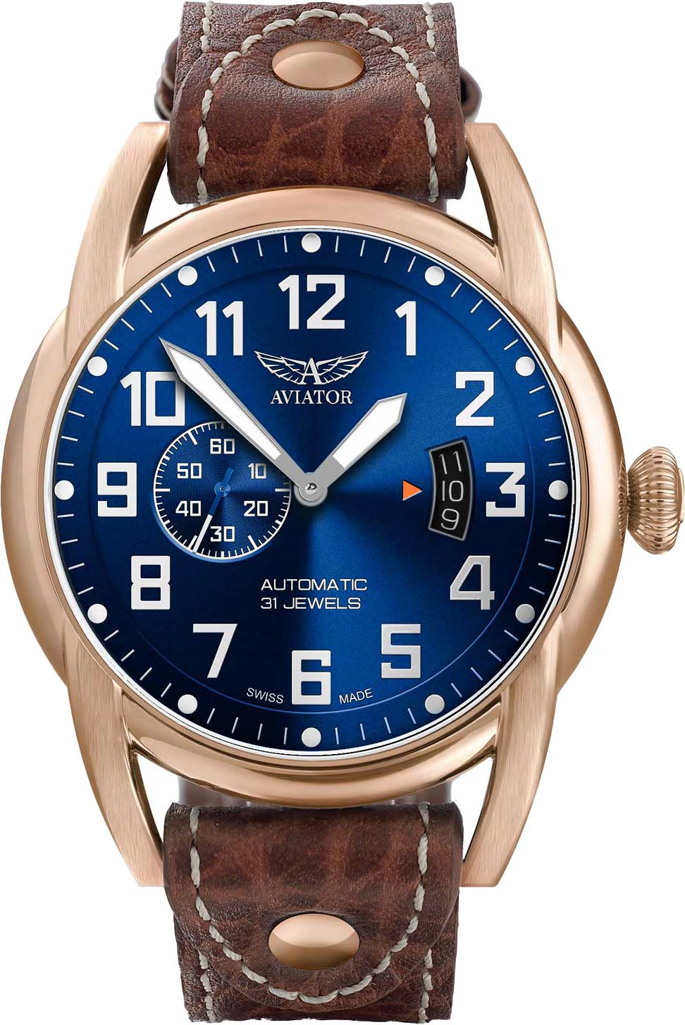 Швейцарские механические наручные часы Aviator V.3.18.2.191.4-ucenka