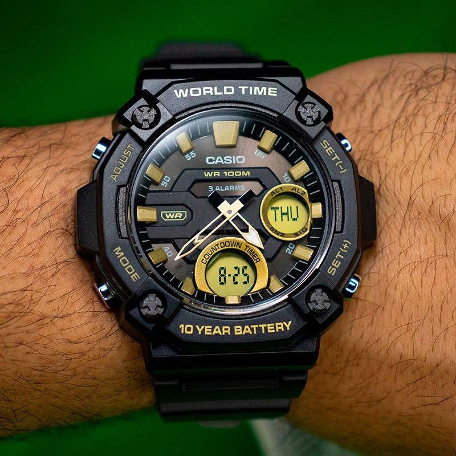 Casio AEQ-120W-9AVCF Orologio Sportivo Analogico-Digitale, 100m防水, Batteria 10 Anni