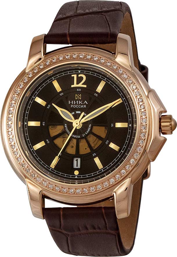 Российские механические золотые наручные часы Ника 1068.1.1.64A