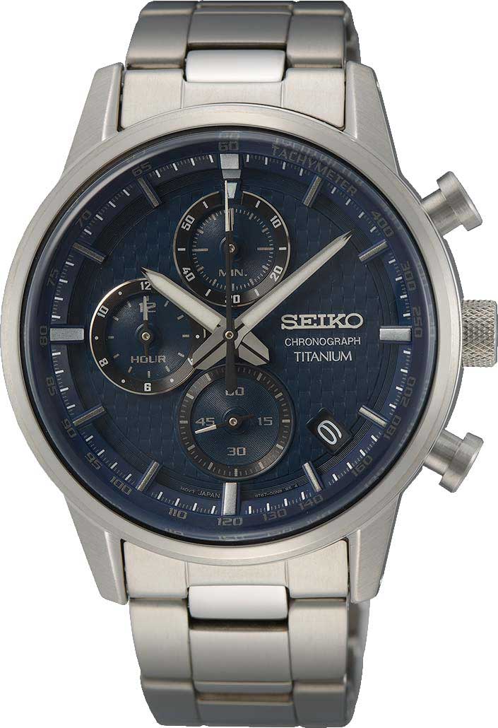 Японские титановые наручные часы Seiko SSB387P1-ucenka с хронографом